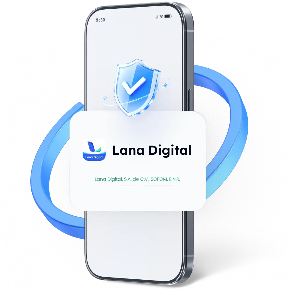 Aplicación móvil de Lana Digital con escudo de seguridad